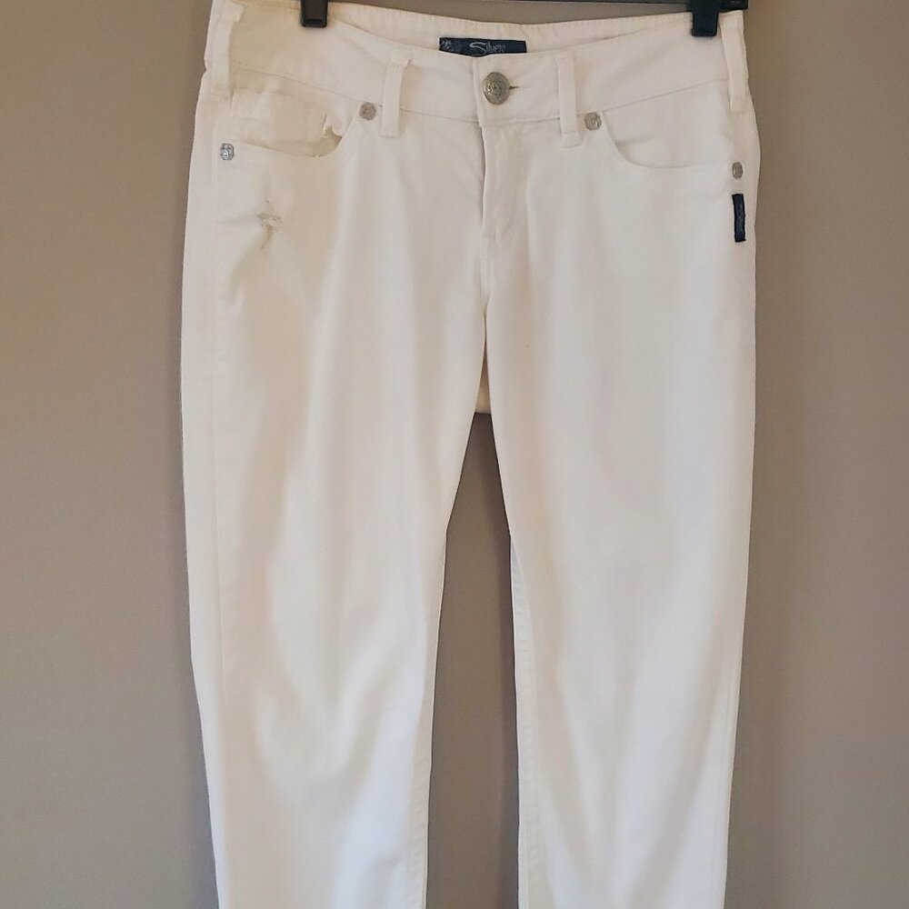 Silver White Denim Cropped Jeans